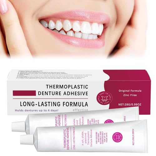 Crema adhesiva para dentaduras postizas, 2 unidades de adhesivo termoplástico, adhesivo para dentaduras postizas, adhesivo termoplástico seguro, adhesivo dental agradable y duradero