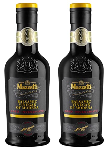 Mazzetti Aged 3 Years Balsamic Vinegar of Modena Black Label PGI |Sweet & Thick | Perfect for Cheese & Fruit | Aged in Oak Barrels | 8.45 Ounce Bottle (Pack of 2)