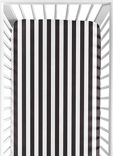 Image of Fitted Crib Sheet for Paris Baby or Toddler Bedding by Sweet Jojo Designs - Black and White Stripe