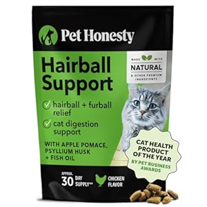 Pet Honesty Cat Hairball Support Chews, Hairball Remedy Cat Treats, Cat Furball Treatment, Supports Skin & Coat, Digestion, Cat Vitamins & Supplements & Hairball Medicine, Chicken (30-Day Supply)