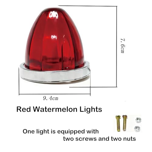 Image of 2PCS Watermelon Lights, Clear Lens LED Side Marker Turn Signal Lights, Watermelon-Shaped Side Marker Tail Top Cap Roof Lights for Trailer Truck Semi-trailer Heavy-duty Truck Bus Van (2, Red)