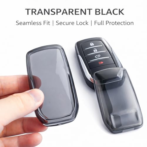Image of JVCV 2 Pack Soft TPU Transparent Cover Compatible with Toyota Fortuner Camry Vellfire Hilux Innova Crysta Fortuner Legender Innova HyCross Land Cruiser 2B /3B Smart Key (Transparent Black)