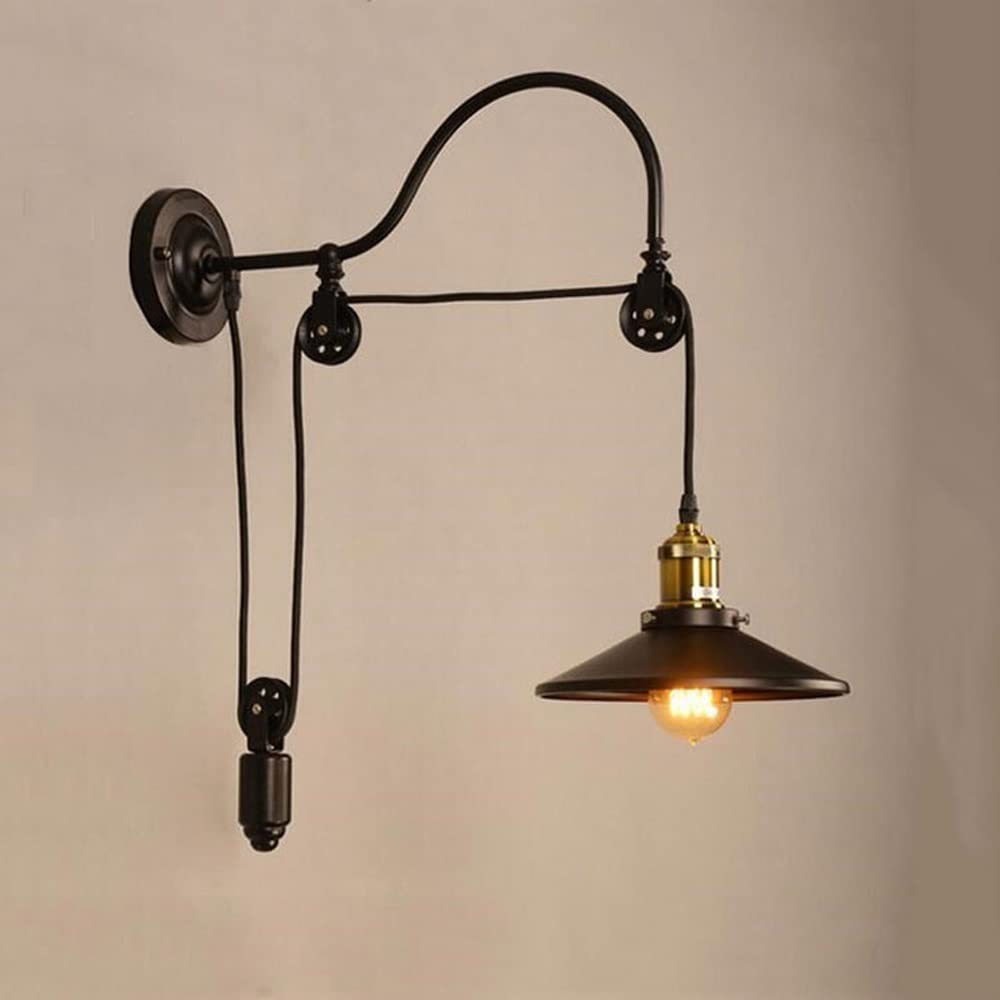 Mjsdjof Light/Black Retro Industrial Wall Sconce, Adjustable Pulley Wall Lamp, 1 S - Metal Pot Lid Wall With Finish, Creative Design Wall Lamps For Farmhouse, Loft, Hallway