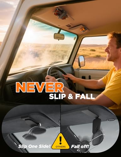 2 Pack Magnetic Sunglasses Holder for Car Visor [One Hand Operation & Scratch Proof], Chfeila No Slip Sunglass Holder Clip Silicone Pad,Sunglass Holder Gadgets Eyeglass Holder for Cars & Glasses,Black - Image 3