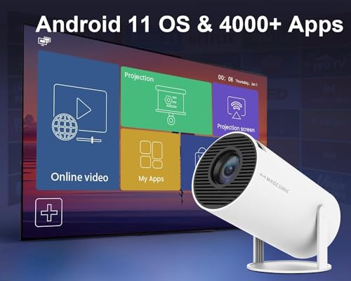 Image of BIGASUO Andriod 5G WiFi Projector Home 4K Support 1080P Smartphone Full HD Portable Builtin YouTube Other Apps Auto Keystone 4000 Lumens 200 inch Screen Compatible 4K TV Stick (BG69)