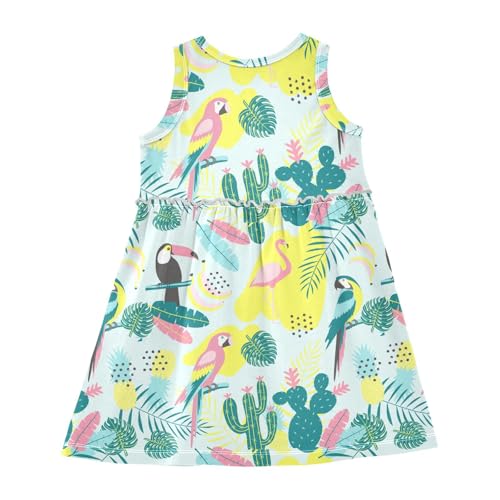 Cactus Toucan Palm Girls' Dresses Toddler Summer Dress Cotton Sleeveless Dresses for Girls Sundress Outfit 2-8T2