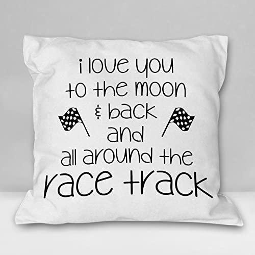 Image of Burosev Racing Sign I Love You to The Moon Back Soft Throw Pillow Cover, Race Car Lover Decorative Pillowcase, Racing Motorsports Decor Decorations for Home Sofa Living Room (18 x 18 Inch)