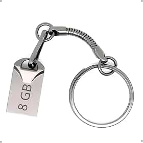 Mini Pen Drive Chaveiro USB 8 GB, 2.0, Metálico, Compacto, Resistente, Portátil para Armazenar Fotos Áudios e Vídeos