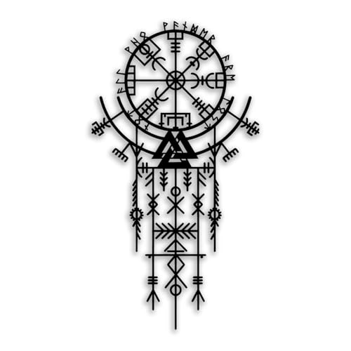 Viking Norse Rune Longhouse Metal Wall Decor - Christian Room Decor Minimalist Wall Art Home Decor for Living Room Bedroom Dining Room Office Outdoor (Black)