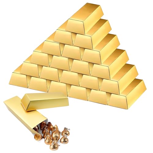 INNAL 20 Pièces Boîtes à Bonbons en Lingots D'or 14.5 x 5 x 3cm Boîte de Bonbons Fausses Barres D'Or Boîtes Cadeaux pour Fêtes Thème de Pirate Mariages...