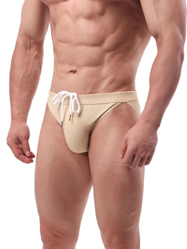 Summer Code Men's Swim Briefs Solid Bikini Padded Swimsuit Low Waist Swimwear with Adjustable Strings2