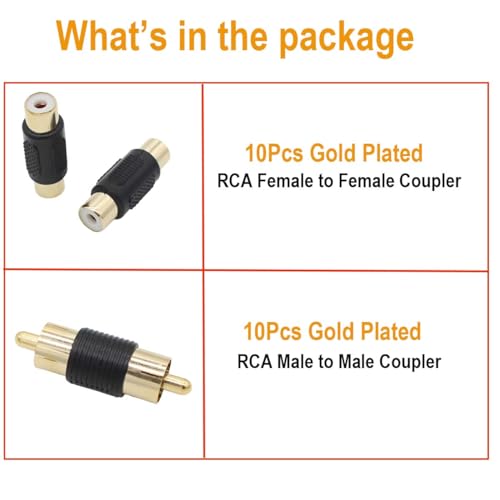 Adaptador RCA hembra a hembra con conector RCA macho a macho para extensión de cable de teléfono 2