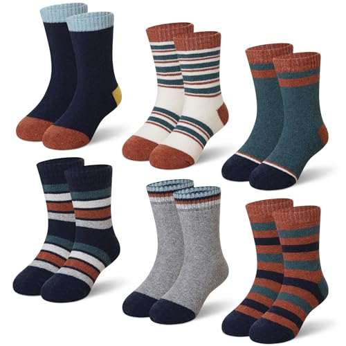 Image of Eyean Kids Merino Wool Socks Boys Girls Thermal Winter Hiking Warm Thick Boot Cozy Toddler Crew Socks 6 Pairs