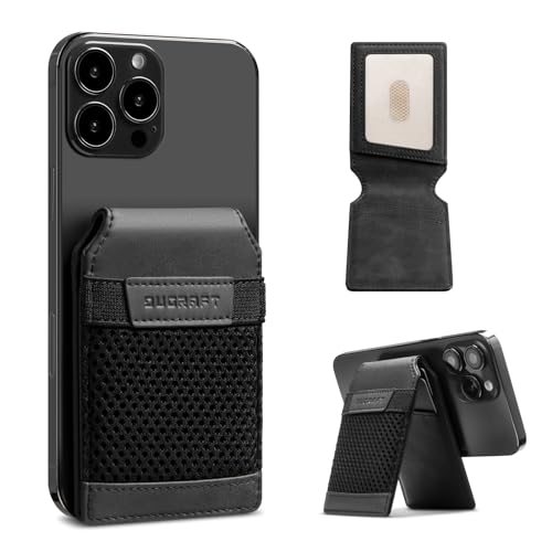 DUGRAFT MagSafe Wallet, Magnetic Phone Wallet for iPhone 12/13/14/15 Series, Card Holder for Phone Case, Leather Phone Card Wallet with Adjustable Stand, ID Window, RFID Blocking MagSafe Accessories