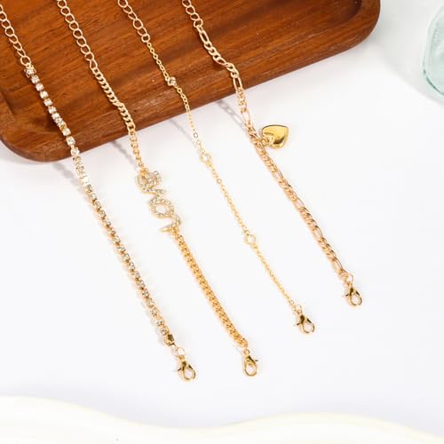 Image of Layered Butterfly Anklet For Women Charms Butterfly Gold Silver Rhinestone Cuban Anklets Adjustable Anklet For Summer Beach (silver)
