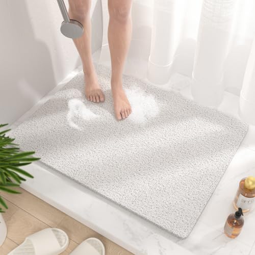 HITSLAM Tapis de Douche Antiderapant, 80x60cm Tapis de Baignoire Antidérapant avec Drain, Doux PVC Luffa Tapis de Bain pour Salle de Bain, Séchage Rapide,...