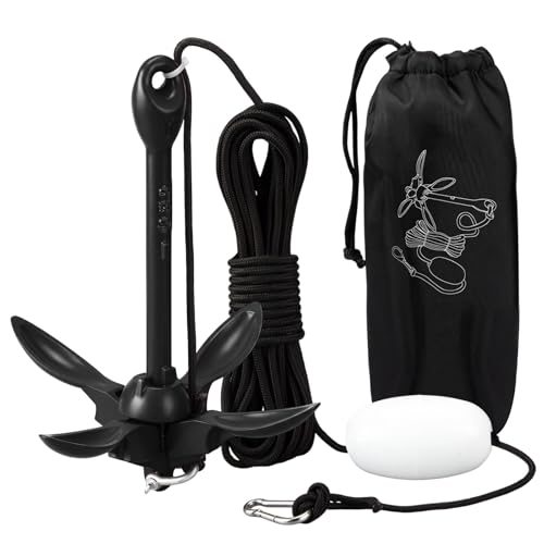 Image of MorningRo 1 Pack 1.5 /3.5 lb Marine Kayak Anchor Kit with 40ft Rope and Buoy Folding Grapnel Boat Anchor Kit Kayak Fishing Accessories for Small Boats, Canoe, SUP Paddle Boards