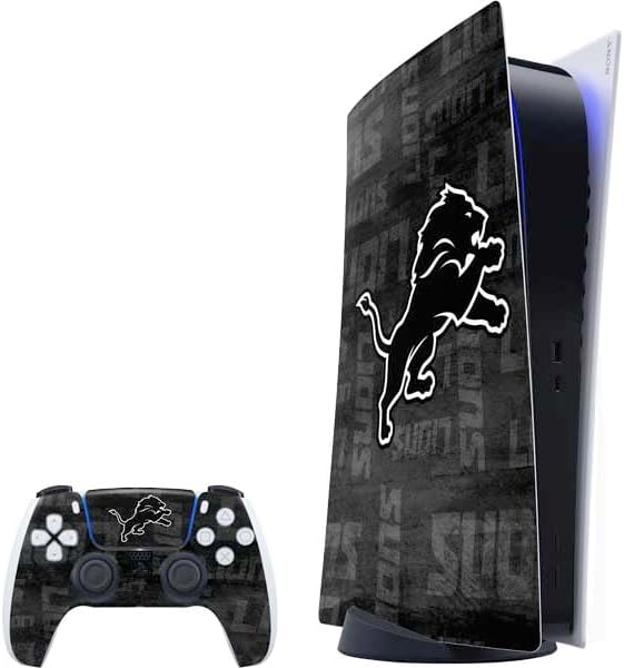 Skinit Decal Gaming Skin Compatible with PS5 Bundle - Officially Licensed NFL Detroit Lions Black & White Design