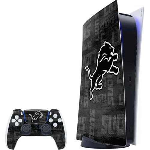 Skinit Decal Gaming Skin Compatible with PS5 Bundle - Officially Licensed NFL Detroit Lions Black & White Design