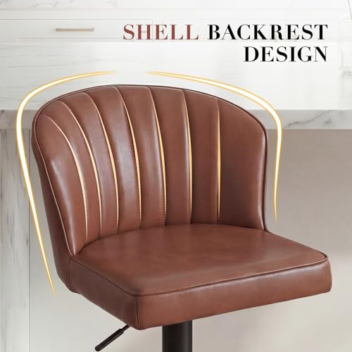 Image of EALSON Swivel Counter Height Bar Stools Set of 2 Modern Adjustable Bar Chairs with Back Leather Upholstered Barstools with Metal Base Comfortable Island Chairs for Kitchen Counter /Pub, Brown