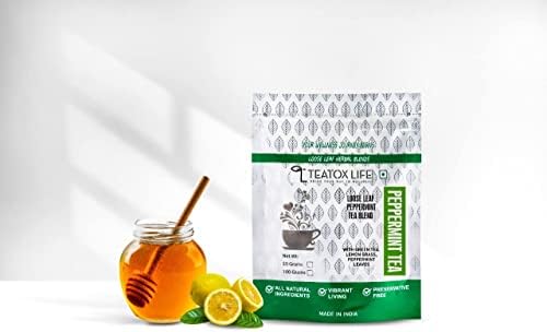 Peppermint Tea Loose Leaf Blend (100g) with Mint Leaves, Green Tea, Lemongrass| Herbal Tea Aids Detox and Slimming | Made in India