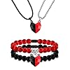 ZNBOH 4Pcs Couples Bracelets Necklace Set for Women Men Matching Bracelets Necklace Couples Heart Necklace Bead Bracelet for Valentine’s Day Natural Stone Bead Couple Jewelry
