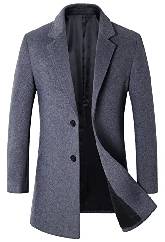 Image of chouyatou Men's Mid-Length Single Breasted Wool Blend Top Coat (Large, Notch-Grey)