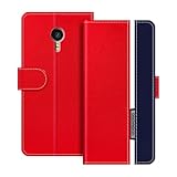 UOGNADGD Lederhülle Kompatibel mit Meizu MX4 Pro Klappbares Portemonnaie-Hülle mit Magnetverschluss Ständer & Kartenfächern stoßfestem Schutz (Rot)