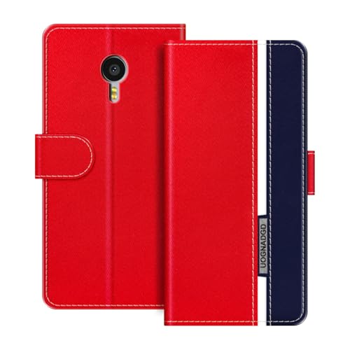 UOGNADGD Lederhülle Kompatibel mit Meizu MX4 Pro Klappbares Portemonnaie-Hülle mit Magnetverschluss Ständer & Kartenfächern stoßfestem Schutz (Rot)