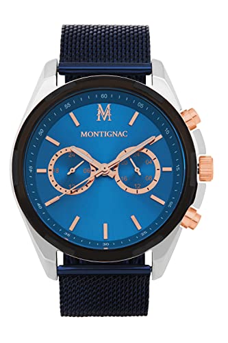 Montre homme MONTIGNAC MOW146, le cadeau idéal avec chronographe bleu et maille milanaise