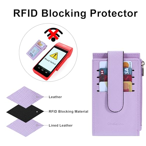 Image of Chelmon Women's RFID Slim Card Holder Wallet | Thin Bifold Multi Card Case with Zipper Coin Pocket Purse for Women(Light Purple)