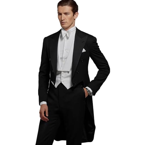 Mens Victorian Peak Lapel Tailcoat Vest Pants Tuxedo Set Wedding Dress Suit Set Morning Suits