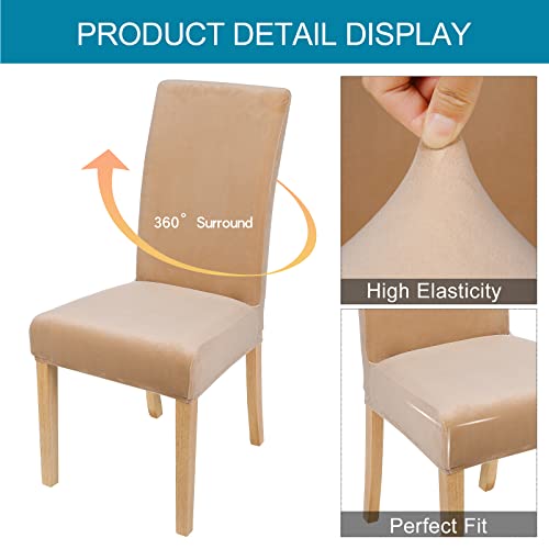 Smiry Velvet Stretch Dining Room Chair Covers Soft Removable Dining Chair Slipcovers Set Of 2, Beige #TOP2