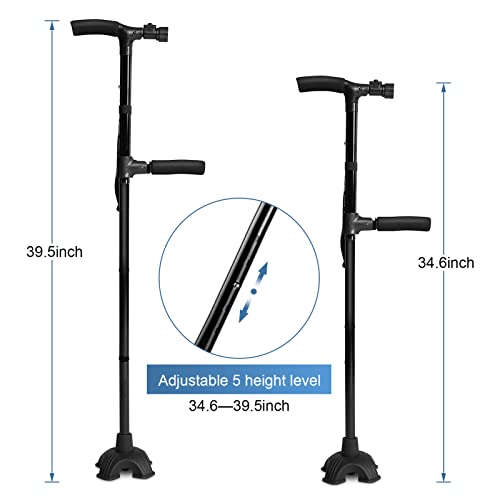 Adjustable Walking Stick, Portable Dual Handle Cane, Folding Walking Cane With Led Light And 5 Height Levels Foldable Walking Pole For Men And Women #TOP4