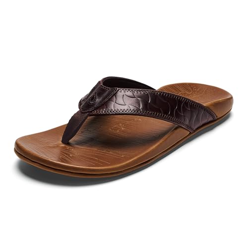 Image of OLUKAI Hikianalia Men's Leather Sandal, Full-Grain Leather, Non-Marking Rubber Traction Pads & Compression Molded Footbed