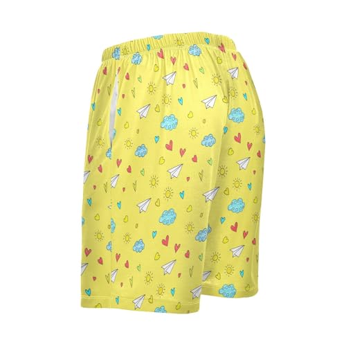 Men's Pajama Shorts Plane Heart Yellow Pajama Bottoms Casual Athletic Sleep Shorts with Pockets 23026593