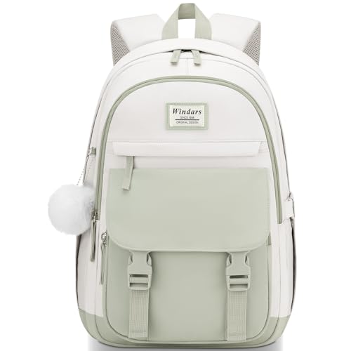 Image of WINDARS School Backpack for Teen Girls, Cute College Backpacks for Women Students Aesthetic Bookbag Large 15.6 Inch Laptop Bag Middle School Travel Back Pack (Green Beige)