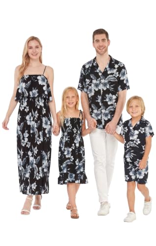Image of Hawaii Hangover Family Matching Hawaiian Clothes, Midnight Bloom | Family matching Hawaiian outfits, Midnight Bloom, lightweight rayon, machine washable, tropical floral print, luaus, cruises