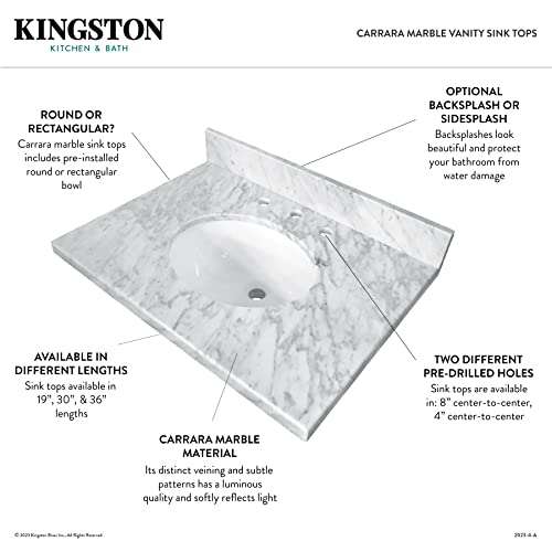Kingston Brass KVPB1917M38 Fredrickson 19-Inch Carrara Marble Vanity Sink Top (8" Faucet Drillings) in Carrara White by Fauceture - Image 2