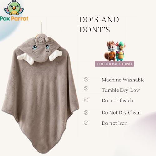 Image of Ultra-Soft Baby Hooded Towel - 100% Cotton Wrap Your Little one in Softness and Joy, Hypoallergenic & Super Absorbent Bath Wrap for Newborns & Toddlers | Cute Animal Design,(0-5Years) (Grey Elephant)
