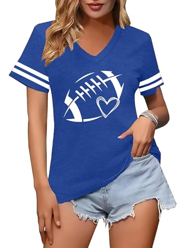 Football Shirts for Women Game Day T Shirt Funny Football Mom V Neck Tshirt Casual Short Sleeve Tops2