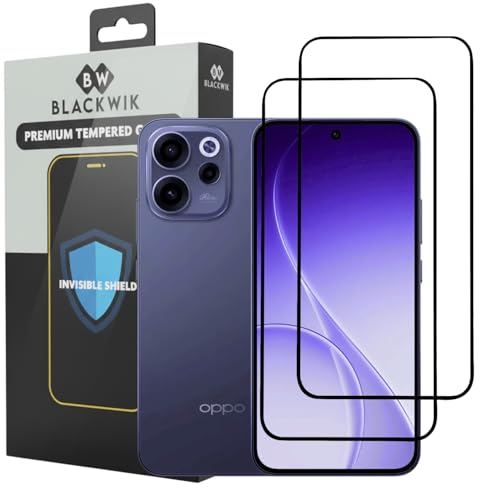 Image of Blackwik Tempered Glass Screen Protector for Oppo Reno 15C with Edge-To-Edge Protector Coverage | Easy Installation Kit (Black) (Pack Of 2)