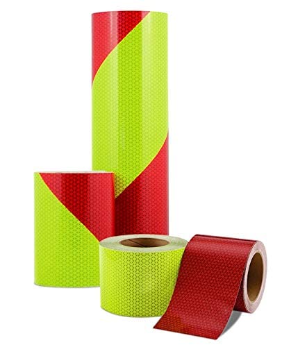 V98 Chevron Tape- Lime Yellow Red Stripe Reflective Tape-6in x 20 feet- Left Hand Slant High Reflective Tape- Orafol Oralite DOT-C2 and SAE Certified- Cars, Trucks,Trailers