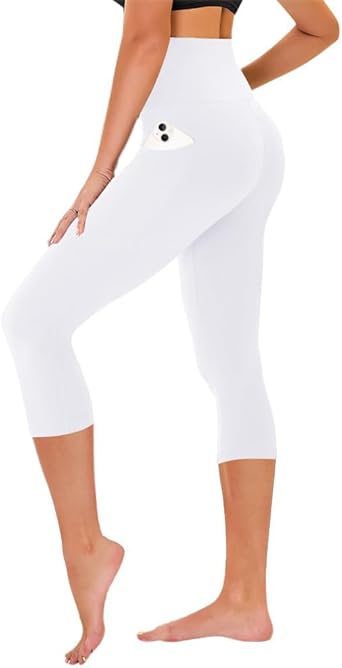 TNNZEET Capri Leggings for Women - Tummy Control Black Leggings with Pockets High Waisted Yoga Pants Workout Cycling Leggings