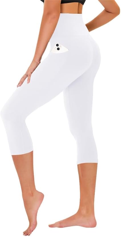 TNNZEET Capri Leggings for Women - Tummy Control Black Leggings with Pockets High Waisted Yoga Pants Workout Cycling Leggings