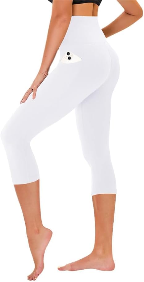 TNNZEET Capri Leggings for Women - Tummy Control Black Leggings with Pockets High Waisted Yoga Pants Workout Cycling Leggings