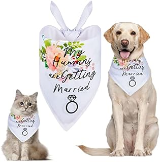 Dog Wedding Bandana My Humans are Getting Married Pet Bandanas Bib with Elegant Flower Leaves Diamond Patterns Pet Scarf Accessories for Dogs Cats Lovers