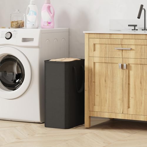 Lifewit 50L Wäschekorb schmal mit Griffen, faltbarer Wäschesammler für kleine Räume, schlanker Wäschebox für Bad, Schlafzimmer, Waschraum & Studentenwohnheim, Schwarz