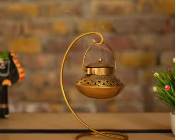 Metal Hanging Dhoop Loban Sambrani Incense Burner with Stand | Handcrafted Design, Ventilated Lid, Dhoop & Loban Use, Heat-Resistant Body, Stand Included-image-31