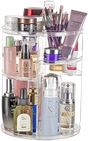 Argox 360 Rotating Makeup Organizer,Large Capacity&Adjustable Multi-Function Cosmetic Storage Box,The Perfect Makeup Organizer On The Dresser (Small, transparent)
